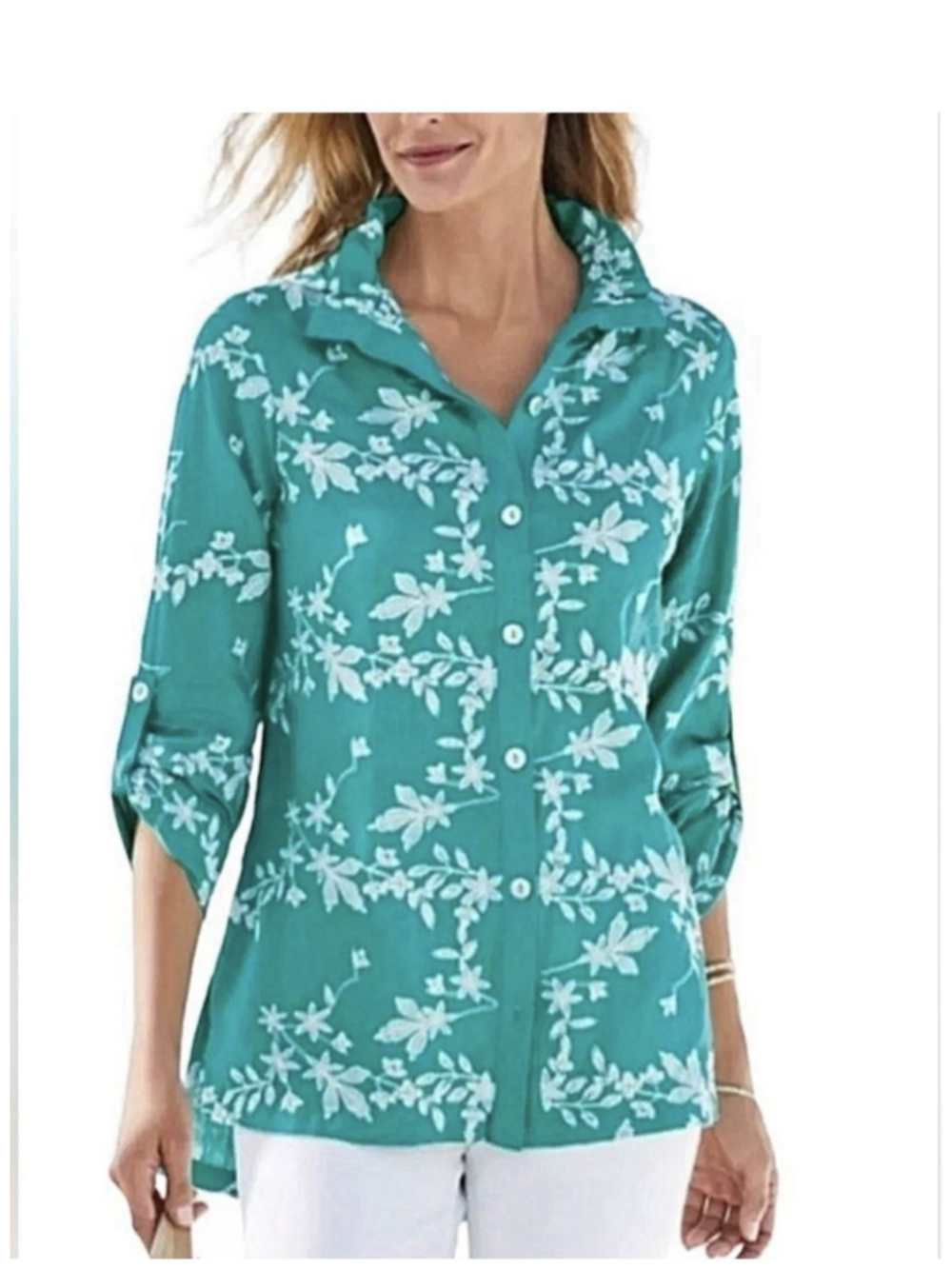 Soft Surroundings Women's Floral Embroidered Blouse Colorful Boho, Long Sleeve - Picture 1 of 15